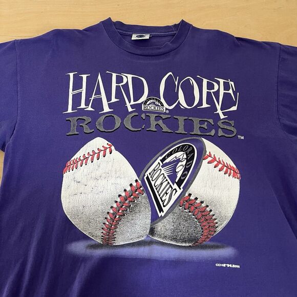 Vintage Colorado Rockies Shirt XL Purple 90s MLB Baseball Hard Core Champs - Picture 3 of 7